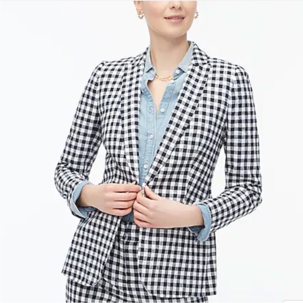 J. Crew Gingham linen-blend Holland 
‎ Women's Blazer Size 10 NWT